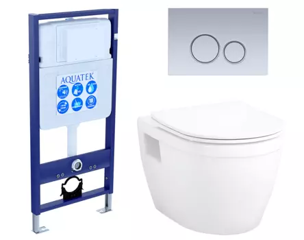 Комплект 3 в 1 инсталляция Акватек Standart 50 + Унитаз подвесной Enio Bolo EN8350034 с кнопкой хром матовой INS-0000012 + EN8350034 + KDI-0000019