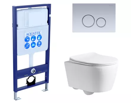 Комплект 3 в 1 инсталляция Акватек Standart 50 + Унитаз подвесной CeruttiSpa Sella PP 9738 с кнопкой хром матовой INS-0000012 + 9738 + KDI-0000019