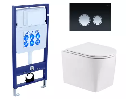 Комплект 3 в 1 инсталляция Акватек Standart 50 + Унитаз подвесной WeltWasser Nesenbach 004 GL-WT с кнопкой черной хром INS-0000012 + 10000008265 + KDI-0000029
