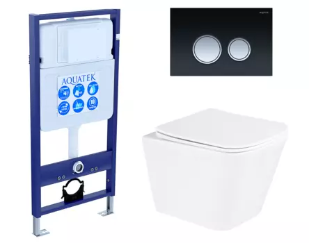 Комплект 3 в 1 инсталляция Акватек Standart 50 + Унитаз подвесной BelBagno Due с кнопкой черной хром INS-0000012 + BB3103CHR/SC + KDI-0000029