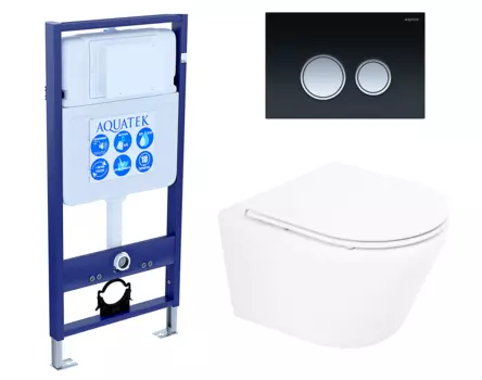 Комплект 3 в 1 инсталляция Акватек Standart 50 + Унитаз подвесной BelBagno Tre BB8001CHR/SC с кнопкой черной хром INS-0000012 + BB8001CHR/SC + KDI-0000029