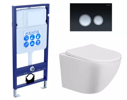 Комплект 3 в 1 инсталляция Акватек Standart 50 + Унитаз подвесной Taliente Amato AM25010 с кнопкой черной хром INS-0000012 + AM25010 + KDI-0000029