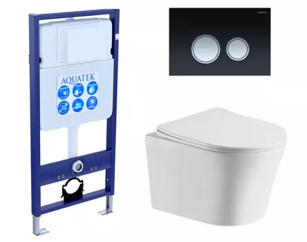 Комплект 3 в 1 инсталляция Акватек Standart 50 + Подвесной унитаз CeruttiSpa Adige Aria CT7837 с кнопкой черной хром INS-0000012 + 7837 + KDI-0000029