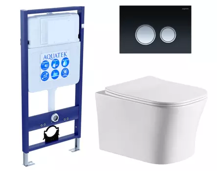 Комплект 3 в 1 инсталляция Акватек Standart 50 + Подвесной унитаз CeruttiSpa Marmolada aria CT7778 с кнопкой черной хром INS-0000012 + 7778 + KDI-0000029