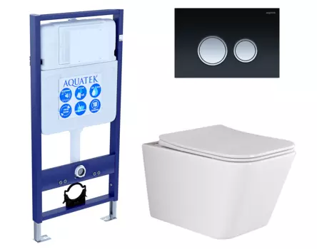 Комплект 3 в 1 инсталляция Акватек Standart 50 + Унитаз подвесной Ceramica Nova Metric Rimless CN3007 с кнопкой черной хром INS-0000012 + CN3007 + KDI-0000029