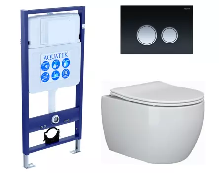 Комплект 3 в 1 инсталляция Акватек Standart 50 + Унитаз подвесной Ceramica Nova Play CN3001 с кнопкой черной хром INS-0000012 + CN3001 + KDI-0000029