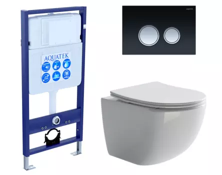 Комплект 3 в 1 инсталляция Акватек Standart 50 + Унитаз подвесной Ceramica Nova Forma CN3009 с кнопкой черной хром INS-0000012 + CN3009 + KDI-0000029