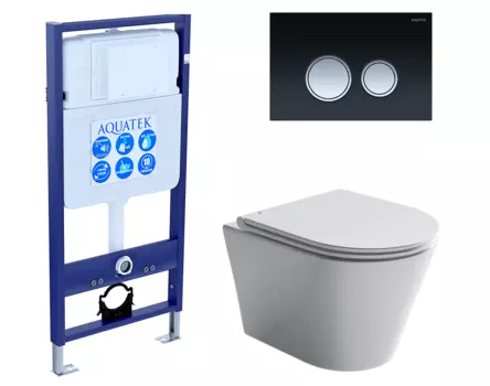 Комплект 3 в 1 инсталляция Акватек Standart 50 + Унитаз подвесной Ceramica Nova Forma CN3011 с кнопкой черной хром INS-0000012 + CN3011 + KDI-0000029