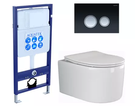 Комплект 3 в 1 инсталляция Акватек Standart 50 + Унитаз подвесной Ceramica Nova Moments CN3003 с кнопкой черной хром INS-0000012 + CN3003 + KDI-0000029