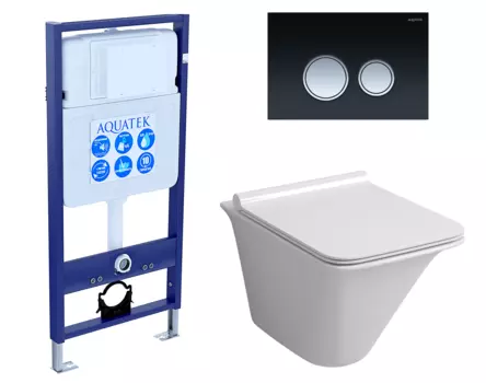 Комплект 3 в 1 инсталляция Акватек Standart 50 + Унитаз подвесной Grossman GR-4413S с кнопкой черной хром INS-0000012 + GR-4413S + KDI-0000029