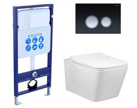 Комплект 3 в 1 инсталляция Акватек Standart 50 + Унитаз Vincea Q-Line VT1-12 с кнопкой черной хром INS-0000012 + VT1-12 + KDI-0000029