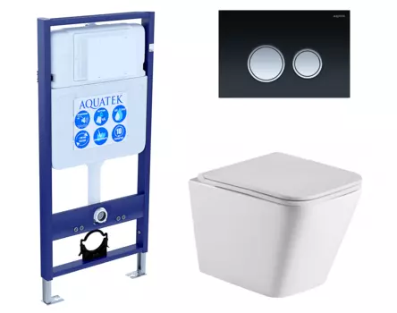 Комплект 3 в 1 инсталляция Акватек Standart 50 + Подвесной унитаз WeltWasser Gelbach 043 GL-WT с кнопкой черной хром INS-0000012 + 10000011749 + KDI-0000029