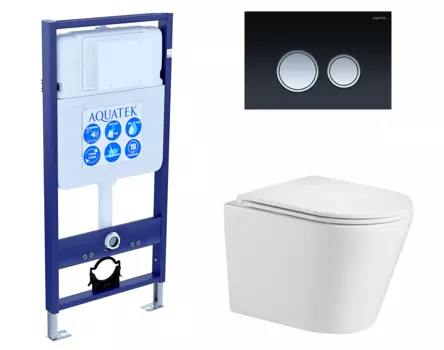 Комплект 3 в 1 инсталляция Акватек Standart 50 + Подвесной унитаз WeltWasser Salzbach 043 GL-WT с кнопкой черной хром INS-0000012 + 10000008257 + KDI-0000029