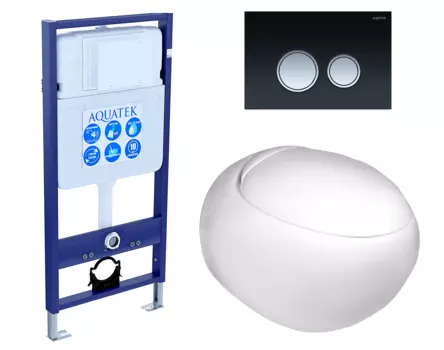 Комплект 3 в 1 инсталляция Акватек Standart 50 + Подвесной унитаз WeltWasser Jeckenbach с кнопкой черной хром INS-0000012 + 10000003809 + KDI-0000029