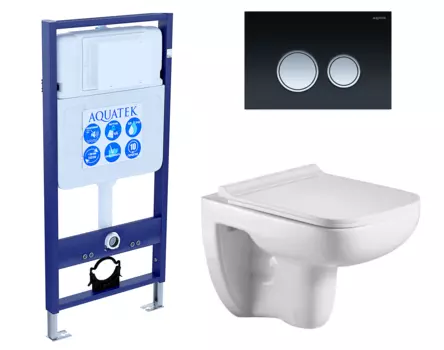 Комплект 3 в 1 инсталляция Акватек Standart 50 + Подвесной унитаз WeltWasser Kehlbach 004 GL-WT с кнопкой черной хром INS-0000012 + 10000003810 + KDI-0000029