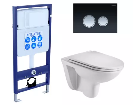 Комплект 3 в 1 инсталляция Акватек Standart 50 + Подвесной унитаз WeltWasser Baarbach 004 GL-WT с кнопкой черной хром INS-0000012 + 10000003811 + KDI-0000029