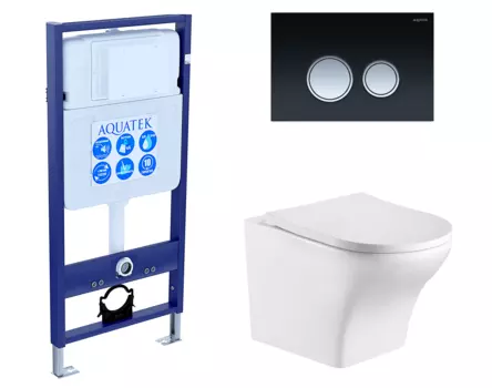 Комплект 3 в 1 инсталляция Акватек Standart 50 + Подвесной унитаз WeltWasser Odenbach 004 GL-WT с кнопкой черной хром INS-0000012 + 10000003704 + KDI-0000029