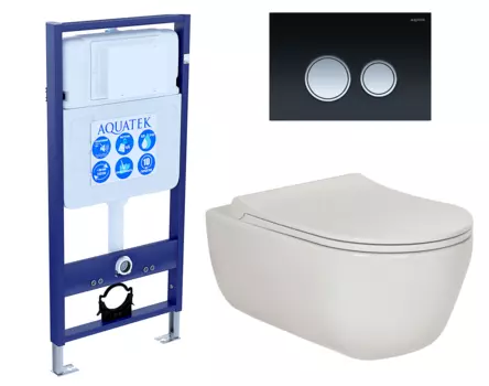 Комплект 3 в 1 инсталляция Акватек Standart 50 + Унитаз подвесной Berges Wasserhaus Ego XL 082118 с кнопкой черной хром INS-0000012 + 082118 + KDI-0000029