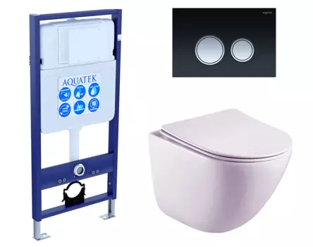 Комплект 3 в 1 инсталляция Акватек Standart 50 + Унитаз подвесной Esbano Lotus ESUPLOTUW с кнопкой черной хром INS-0000012 + ESUPLOTUW + KDI-0000029