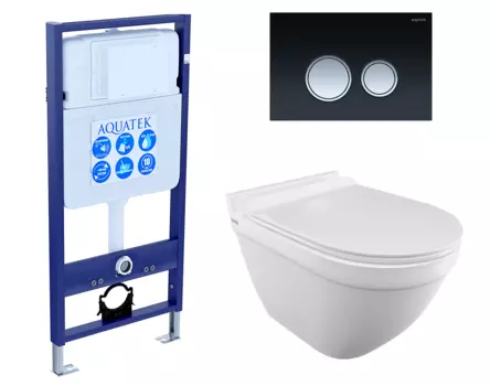 Комплект 3 в 1 инсталляция Акватек Standart 50 + Унитаз подвесной Iddis Cloud CLORDSEi25 с кнопкой черной хром INS-0000012 + CLORDSEi25 + KDI-0000029