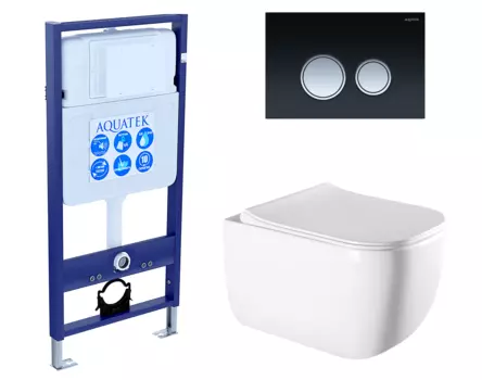 Комплект 3 в 1 инсталляция Акватек Standart 50 + Унитаз подвесной Vincea Form VT1-35 с кнопкой черной хром INS-0000012 + VT1-35 + KDI-0000029