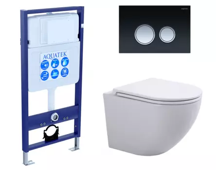 Комплект 3 в 1 инсталляция Акватек Standart 50 + Подвесной унитаз SinteSi EVI с кнопкой черной хром INS-0000012 + SIN-TS-EVI-151 + KDI-0000029