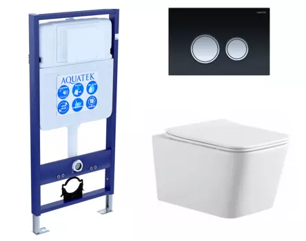 Комплект 3 в 1 инсталляция Акватек Standart 50 + Подвесной унитаз SinteSi BALTI с кнопкой черной хром INS-0000012 + SIN-TS-BLT-171 + KDI-0000029