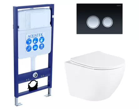 Комплект 3 в 1 инсталляция Акватек Standart 50 + Унитаз подвесной BelBagno Uno BB3105CHR/SC с кнопкой черной хром INS-0000012 + BB3105CHR/SC + KDI-0000029
