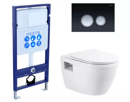 Комплект 3 в 1 инсталляция Акватек Standart 50 + Унитаз подвесной BelBagno Loto BB070CHR/SC с кнопкой черной хром INS-0000012 + BB070CHR/SC + KDI-0000029