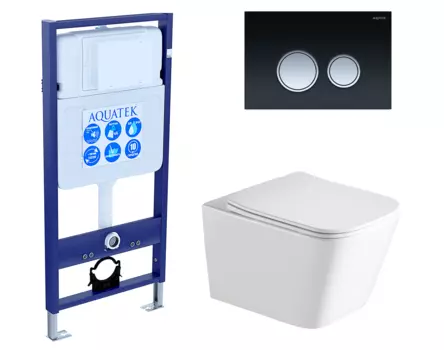 Комплект 3 в 1 инсталляция Акватек Standart 50 + Унитаз подвесной SantiLine SL-5007 с кнопкой черной хром INS-0000012 + SL-5007 + KDI-0000029