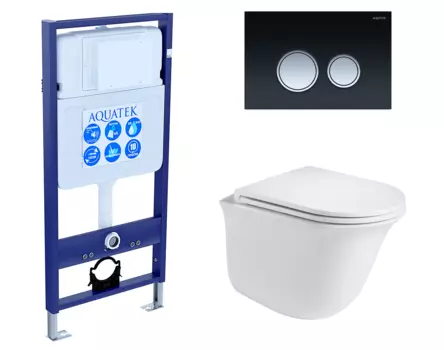 Комплект 3 в 1 инсталляция Акватек Standart 50 + Подвесной унитаз WeltWasser Telbach 004 GL-WT с кнопкой черной хром INS-0000012 + 10000003668 + KDI-0000029