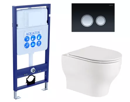 Комплект 3 в 1 инсталляция Акватек Standart 50 + Подвесной унитаз WeltWasser Erlenbach 004 GL-WT с кнопкой черной хром INS-0000012 + 10000003807 + KDI-0000029