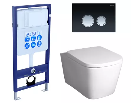 Комплект 3 в 1 инсталляция Акватек Standart 50 + Унитаз подвесной BelBagno Albano BB120CHR с кнопкой черной хром INS-0000012 + BB120CHR + BB120SC + KDI-0000029