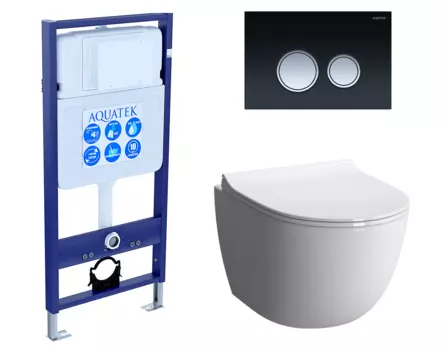 Комплект 3 в 1 инсталляция Акватек Standart 50 + Унитаз подвесной VitrA Sento 7748В003-0075 с кнопкой черной хром INS-0000012 + 7748B003-0075 + 130-003-009 + KDI-0000029