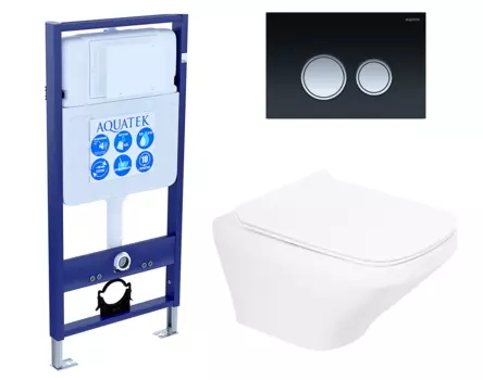 Комплект 3 в 1 инсталляция Акватек Standart 50 + Унитаз подвесной BelBagno Sela BB3201CHR с кнопкой черной хром INS-0000012 + BB3201CHR + BB3201SC + KDI-0000029