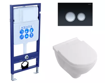 Комплект 3 в 1 инсталляция Акватек Standart 50 + Унитаз подвесной Villeroy & Boch O Novo Directflush с кнопкой черной хром INS-0000012 + 5660HR01 + KDI-0000029