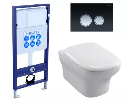 Комплект 3 в 1 инсталляция Акватек Standart 50 + Унитаз подвесной Jacob Delafon Vox EDM102-00 с кнопкой черной хром INS-0000012 + EDM102-00 + E20142-00 + KDI-0000029