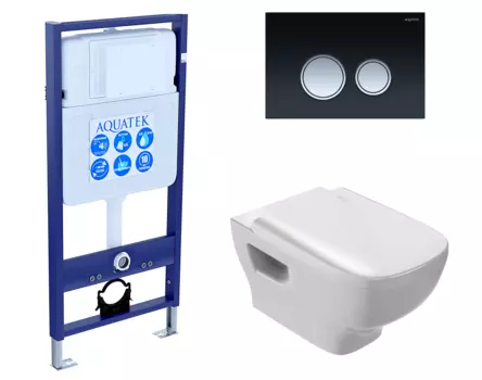 Комплект 3 в 1 инсталляция Акватек Standart 50 + Унитаз подвесной Jacob Delafon Struktura EDE102-00 с кнопкой черной хром INS-0000012 + EDE102-00 + E20606-00 + KDI-0000029