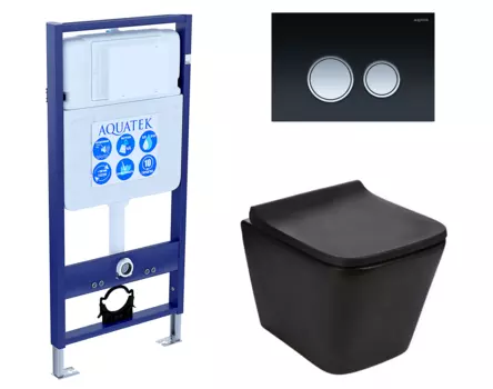Комплект 3 в 1 инсталляция Акватек Standart 50 + Подвесной унитаз WeltWasser Gelbach 041 MT-BL черный с кнопкой черной хром INS-0000012 + 10000008262 + KDI-0000029