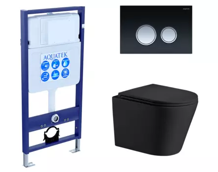 Комплект 3 в 1 инсталляция Акватек Standart 50 + Подвесной унитаз WeltWasser Salzbach 043 MT-BL черный с кнопкой черной хром INS-0000012 + 10000008258 + KDI-0000029