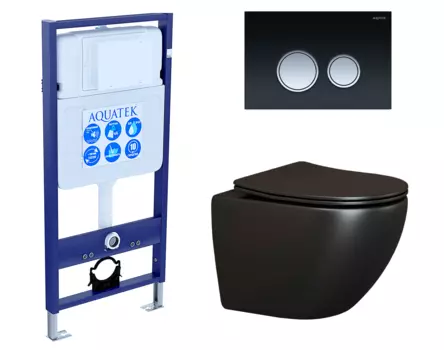 Комплект 3 в 1 инсталляция Акватек Standart 50 + Унитаз подвесной Ceramica Nova Metropol CN4002MB черный с кнопкой черной хром INS-0000012 + CN4002MB + KDI-0000029
