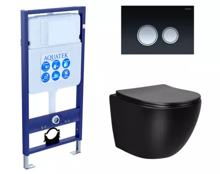 Комплект 3 в 1 инсталляция Акватек Standart 50 + Унитаз Vincea Globo VT1-14MB черный с кнопкой черной хром INS-0000012 + VT1-14MB + KDI-0000029