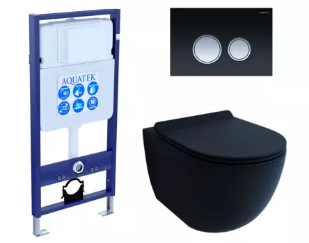 Комплект 3 в 1 инсталляция Акватек Standart 50 + Унитаз подвесной Esbano Garcia черный с кнопкой черной хром INS-0000012 + ESUPGARCBM + KDI-0000029