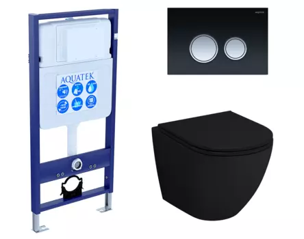Комплект 3 в 1 инсталляция Акватек Standart 50 + Унитаз подвесной Grossman GR-4455BMS черный с кнопкой черной хром INS-0000012 + GR-4455BMS + KDI-0000029