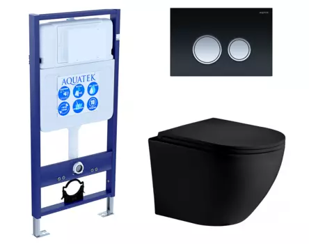 Комплект 3 в 1 инсталляция Акватек Standart 50 + Унитаз подвесной Weltwasser WW Merzbach 043 MT-BL черный с кнопкой черной хром INS-0000012 + 10000008255 + KDI-0000029