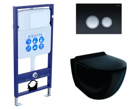 Комплект 3 в 1 инсталляция Акватек Standart 50 + Унитаз подвесной Esbano Garcia ESUPGARCB чёрный с кнопкой черной хром INS-0000012 + ESUPGARCB + KDI-0000029