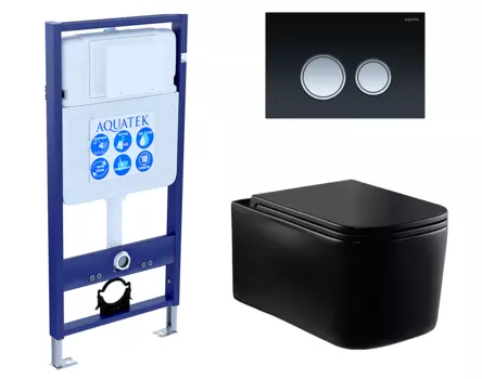 Комплект 3 в 1 инсталляция Акватек Standart 50 + Унитаз Vincea Ultra Rimless VT1-32MB черный с кнопкой черной хром INS-0000012 + VT1-32MB + KDI-0000029