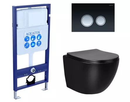 Комплект 3 в 1 инсталляция Акватек Standart 50 + Унитаз Vincea Globo VT1-14SMB черный с кнопкой черной хром INS-0000012 + VT1-14SMB + KDI-0000029