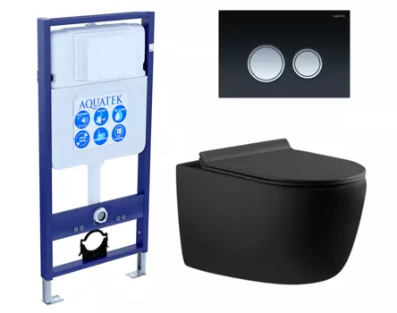 Комплект 3 в 1 инсталляция Акватек Standart 50 + Унитаз подвесной Aquanet Cetus 287008 черный с кнопкой черной хром INS-0000012 + 287008 + KDI-0000029