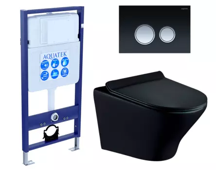 Комплект 3 в 1 инсталляция Акватек Standart 50 + Унитаз подвесной Esbano Aster ESUPASTEBM черный с кнопкой черной хром INS-0000012 + ESUPASTEBM + KDI-0000029